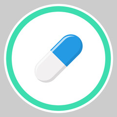 Blue Pill Capsule, Medicine, vector mark symbols green style. Isolated icon.