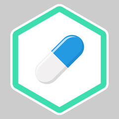 Blue Pill Capsule, Medicine, vector mark symbols green style. Isolated icon.