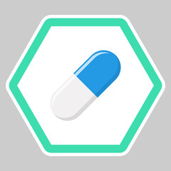 Blue Pill Capsule, Medicine, vector mark symbols green style. Isolated icon.
