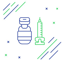 Line Medical syringe with needle icon isolated on white background. Vaccination, injection, vaccine, insulin concept. Colorful outline concept. Vector