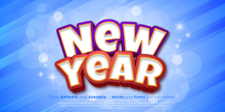 New year text editable 3D style with blue background