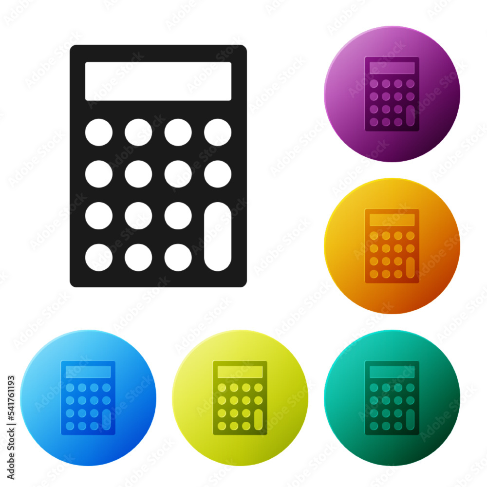 Poster black calculator icon isolated on white background. accounting symbol. business calculations mathema