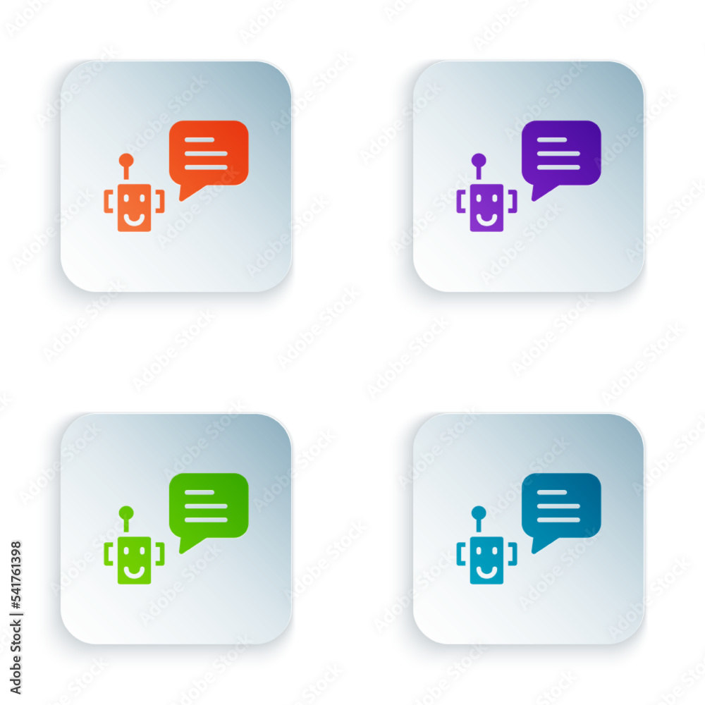 Poster color bot icon isolated on white background. robot icon. set colorful icons in square buttons. vecto