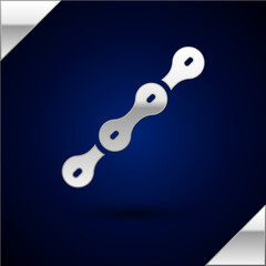 Silver Bicycle chain icon isolated on dark blue background. Bike chain sprocket transmission. Vector