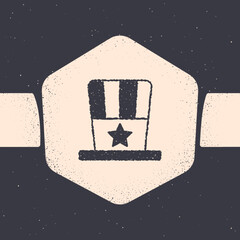 Grunge Patriotic American top hat icon isolated on grey background. Uncle Sam hat. American hat independence day. Monochrome vintage drawing. Vector