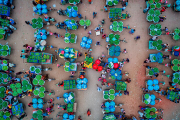Aerial view of a fruit market, Kansat, Chapai Nowabganj, Rajshahi, Bangladesh.