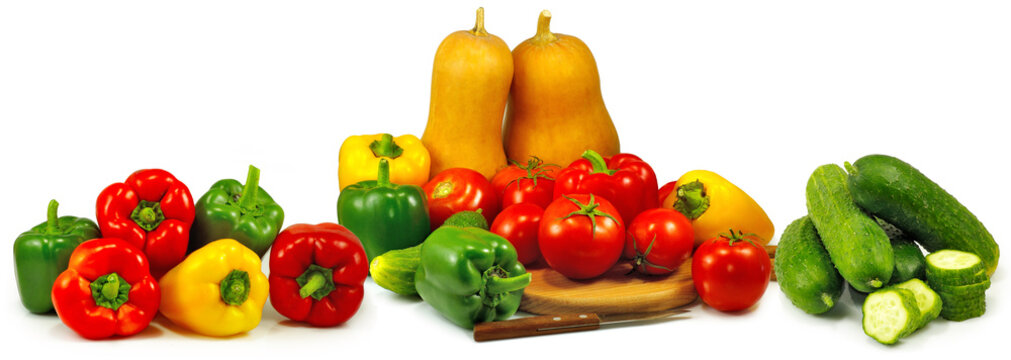 image of different raw vegetables on a white background