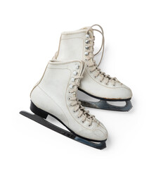 pair of traditional vintage white ice skates, romantic design element for your winter or Christmas...