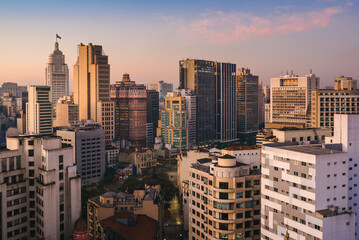 Fototapeta na wymiar Skyline of Sao Paulo City Center Buildings by Sunrise