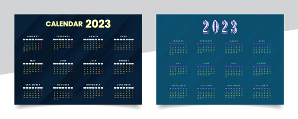 Calendar 2023 monthly template design with mockup. Modern new year calendar vector
