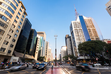 Obraz premium Paulista Avenue is one of the most important financial centers of the city and is a popular place to visit in Sao Paulo, Brazil.