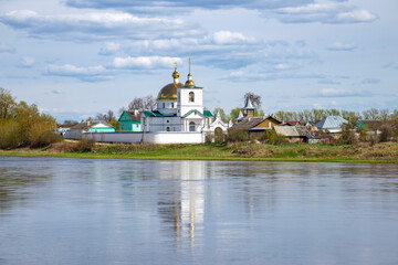 Spaso-Kazan Simansky Monastery on the banks of the Velikaya River. Ostrov. Pskov region, Russia
