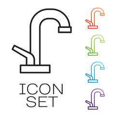 Obraz premium Black line Water tap icon isolated on white background. Set icons colorful. Vector