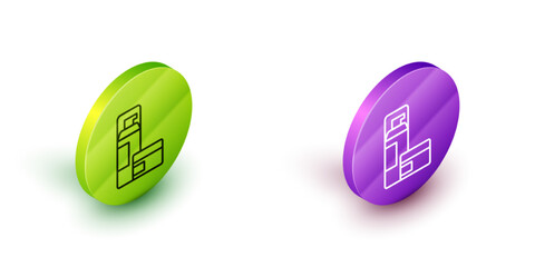 Isometric line Shaving gel foam icon isolated on white background. Shaving cream. Green and purple circle buttons. Vector