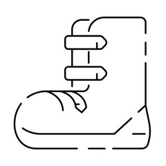 Winter vacation or tourism line icon. New year holiday. Christmas stocking, ice hockey, hot cocoa. Hello winter concept. Ski boots