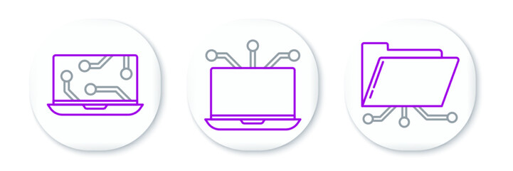 Set line Folder and lock, Laptop and icon. Vector