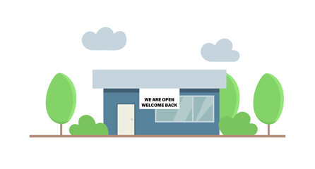 Reopening of small businesses after quarantine COVID-19 coronavirus lockdown.We are open again. Vector template for door sign,poster,banner,web to salon,store,cafe,restaurant