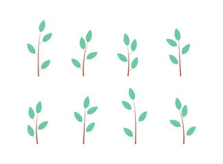 A set of different young plants. Sprouts of trees
