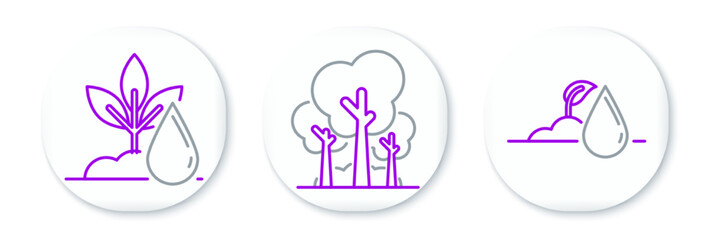 Set line Watering sprout, plant and Trees icon. Vector