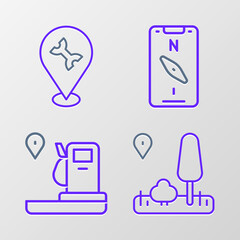 Set line City map navigation, Location and gas station, Compass mobile and Car service icon. Vector