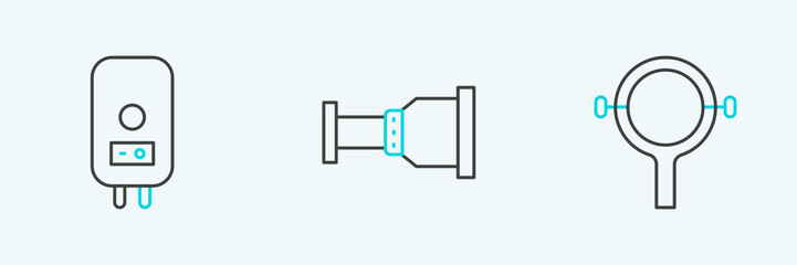 Set line Filter wrench, Electric boiler and Pipe adapter icon. Vector