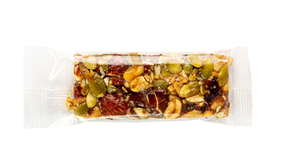 Nut Bar Isolated, Energy Snack with Nuts, Muesli, Protein Candy Bar, Fitness Fruit and Nut Mix