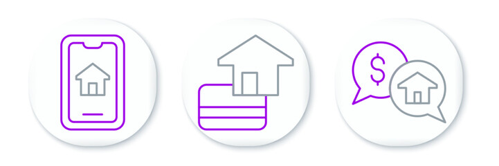 Set line Price negotiation, Online real estate and Credit card icon. Vector