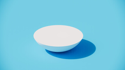 3D white half round display stands on blue background. 3D render. Design for 3D Mock up product, artwork, background, template, presentation.