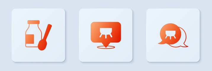 Set Udder, Drinking yogurt in bottle and . White square button. Vector