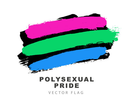 The flag of polysexual pride. Colored brush strokes drawn by hand. A colorful logo of one of the LGBT flags. Sexual identification. Vector illustration