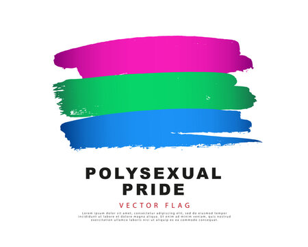 Pink, green and blue brush strokes drawn by hand. The flag of polysexual pride. Sexual identification.