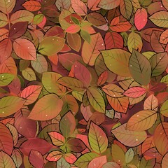 Seamless pattern. Autumn leaves of roses. Colorful beautiful realistic graphics. Burgundy pinks green tons. Digital paper. Surfaces design.