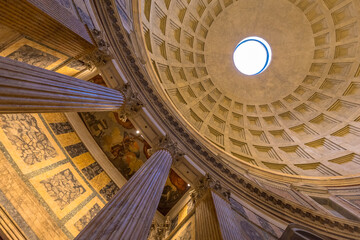 Pantheon temple interior in Rome, Italy