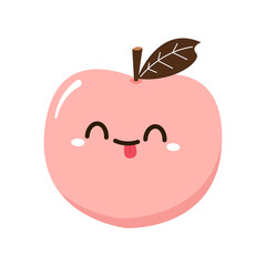 Peach cartoon vector. Doodle peach with leaves icon. Peach fruit in shape of heart isolated on white background. Farm, natural food, fresh fruits.