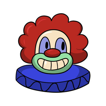 Bright clown mask in a red wig, vector illustration in cartoon
