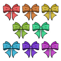 A set of colored icons, a bright big beautiful festive bow for a gift, vector