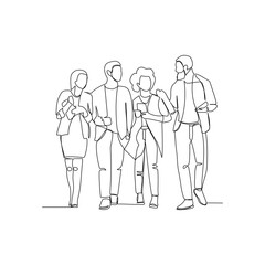 Vector illustration of employees talking in line art style