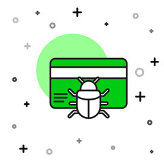 Filled outline System bug in credit card icon isolated on white background. Code bug concept. Bug in the system. Bug searching. Vector