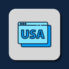 Filled outline USA United states of america on browser icon isolated on blue background. Vector