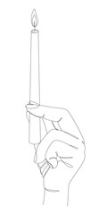Human hand silhouettes with candle in modern single line style. Continuous line drawing, home decor outline, posters, wall art, stickers, logo. Vector illustration.