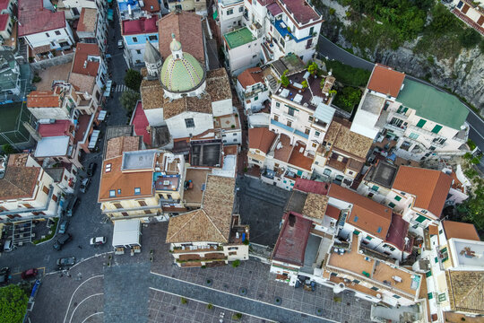 Aerial view of Cetara old town, a small town along the Amalfi Coast, Salerno, Campania, Italy.