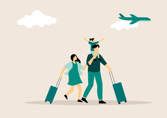 Traveling abroad concept. Visa application approving and insurance certificate processing, International vacation or emigration procedure. Flat vector illustration
