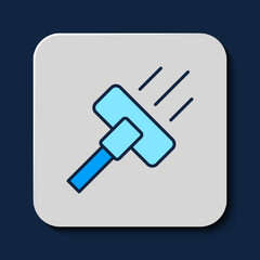 Filled outline Vacuum cleaner icon isolated on blue background. Vector