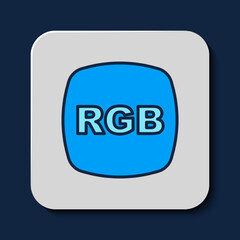 Filled outline Speech bubble with RGB and CMYK color mixing icon isolated on blue background. Vector