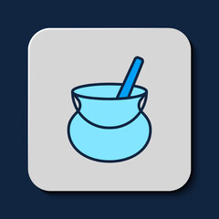 Filled outline Witch cauldron icon isolated on blue background. Happy Halloween party. Vector