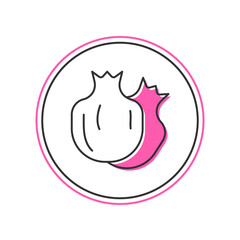 Filled outline Pomegranate icon isolated on white background. Garnet fruit. Vector