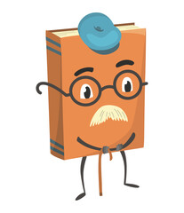Book cute character. Cartoon face with emotion. Childish education concept, design element. Isolated vector illustration