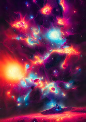 a colorful psychedelic space stars nebula floating in the cosmos - retrofuturism - universe - marvel - science fiction background