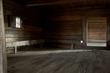 Walls inside a wooden chapel on the island of Kizhi