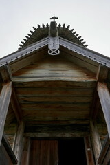 Walls inside a wooden chapel on the island of Kizhi